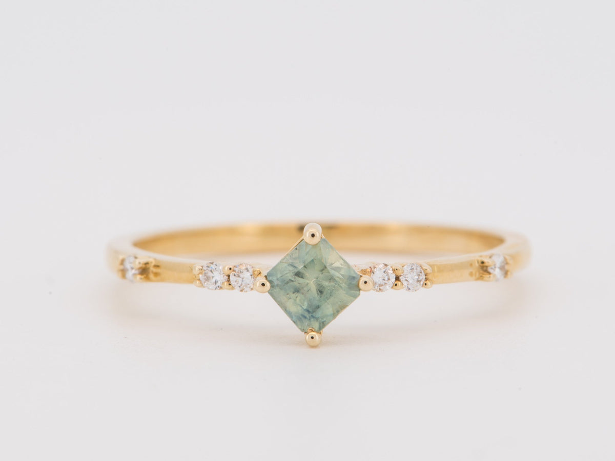 14K Gold Green Montana Sapphire Cluster Diamond Ring Stacking Band R6842 Aurora Designer