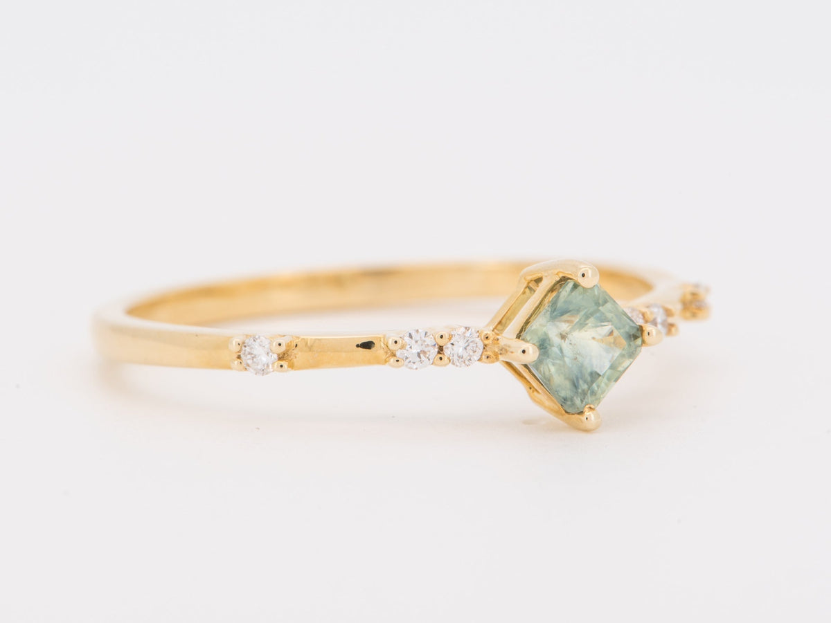 14K Gold Green Montana Sapphire Cluster Diamond Ring Stacking Band R6842 Aurora Designer