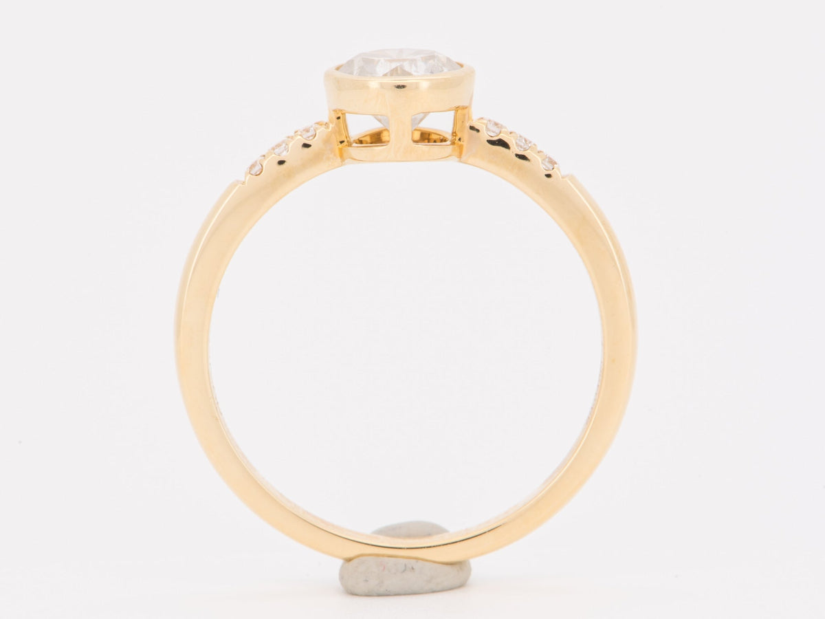 14K Gold Milky Natural Diamond Bezel Set Engagement Ring with Pave Band R6844 Aurora Designer