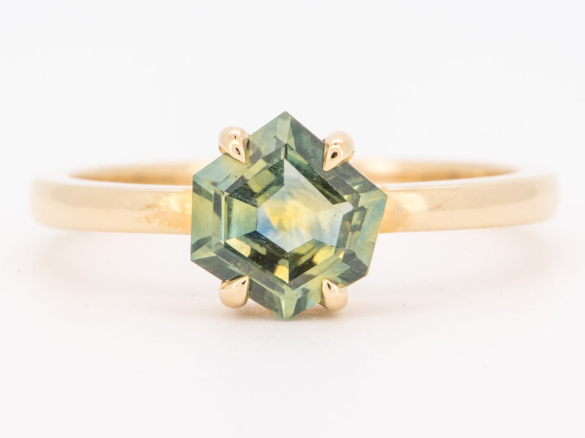 14K Gold 1.83ct Geometric Shape Montana Sapphire Engagement Ring Claw Prongs Modern Style Organic Unique Natural Gemstone R6847 Aurora Designer
