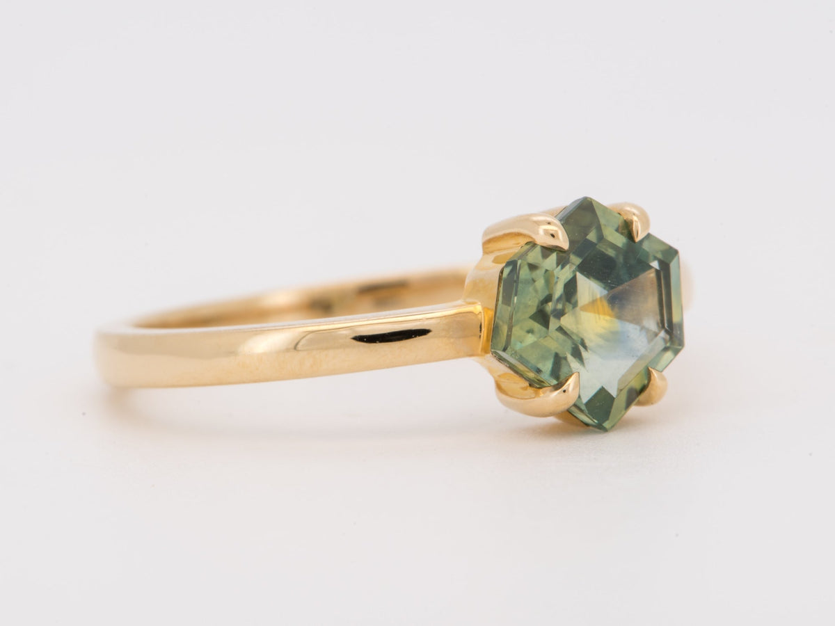 14K Gold 1.83ct Geometric Shape Montana Sapphire Engagement Ring Claw Prongs Modern Style Organic Unique Natural Gemstone R6847 Aurora Designer