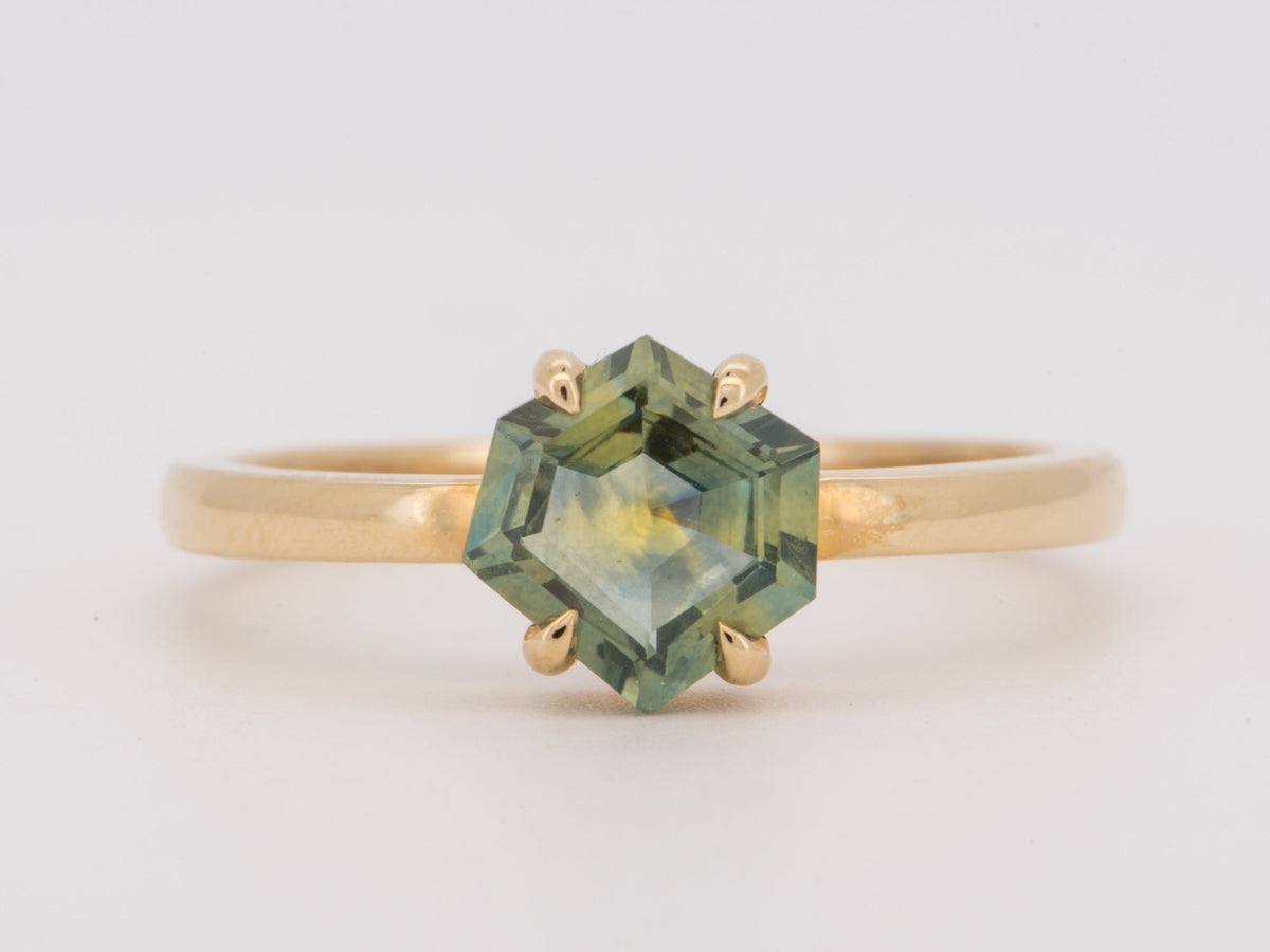 14K Gold 1.83ct Geometric Shape Montana Sapphire Engagement Ring Claw Prongs Modern Style Organic Unique Natural Gemstone R6847 Aurora Designer