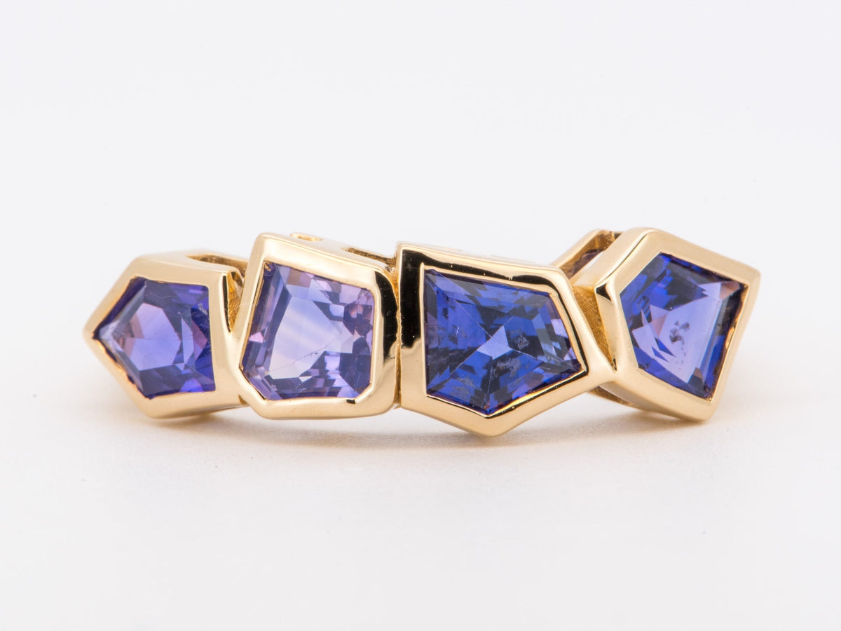 14K Gold Geometric Shape Purple Sapphire Bezel Set Stacking Band 2.5ct OOAK Rare Gemstone R6851 Aurora Designer