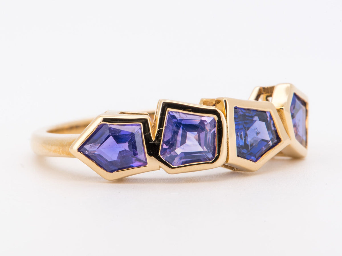 14K Gold Geometric Shape Purple Sapphire Bezel Set Stacking Band 2.5ct OOAK Rare Gemstone R6851 Aurora Designer