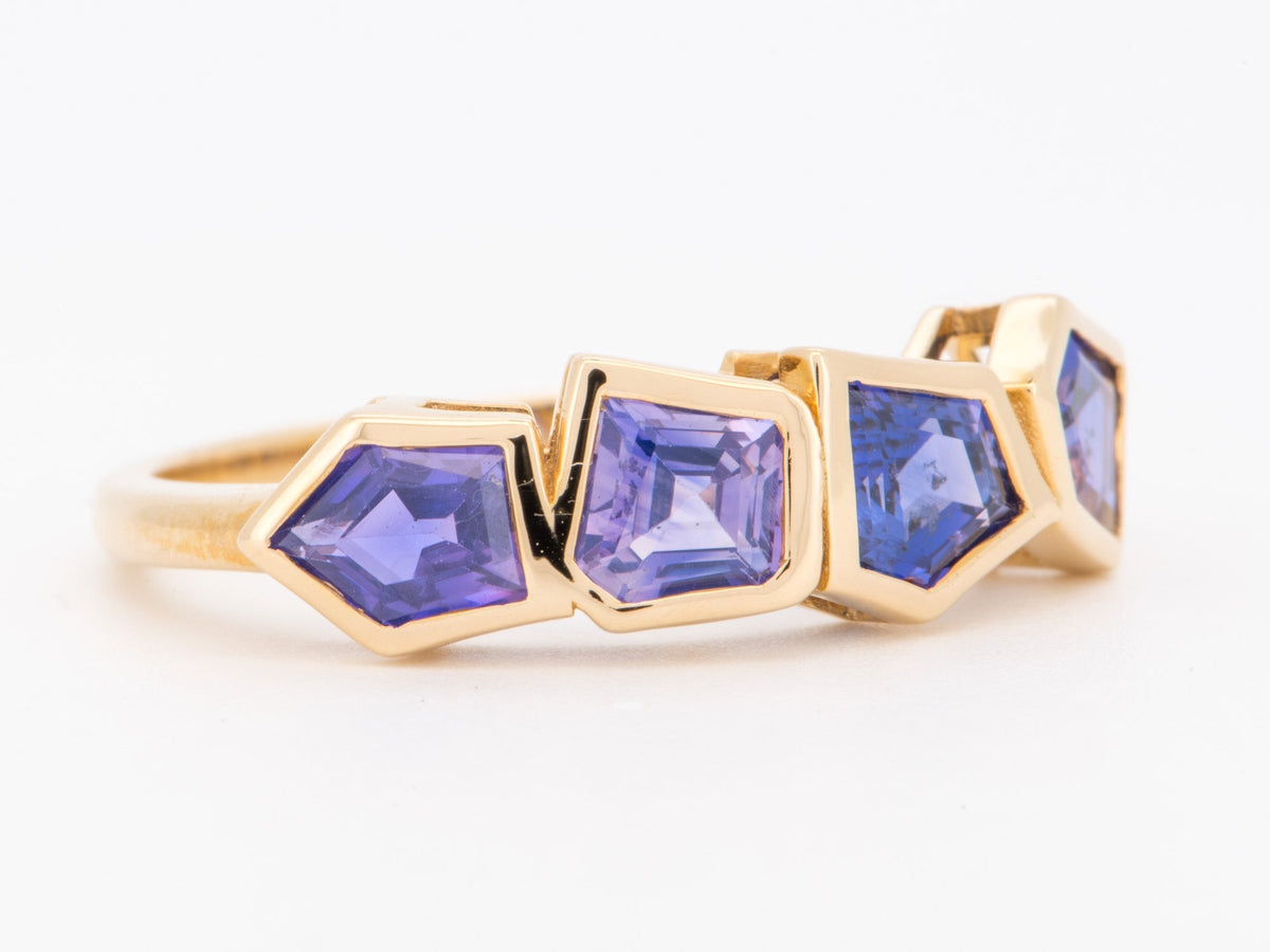 14K Gold Geometric Shape Purple Sapphire Bezel Set Stacking Band 2.5ct OOAK Rare Gemstone R6851 Aurora Designer