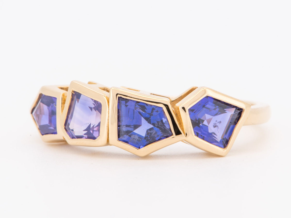 14K Gold Geometric Shape Purple Sapphire Bezel Set Stacking Band 2.5ct OOAK Rare Gemstone R6851 Aurora Designer