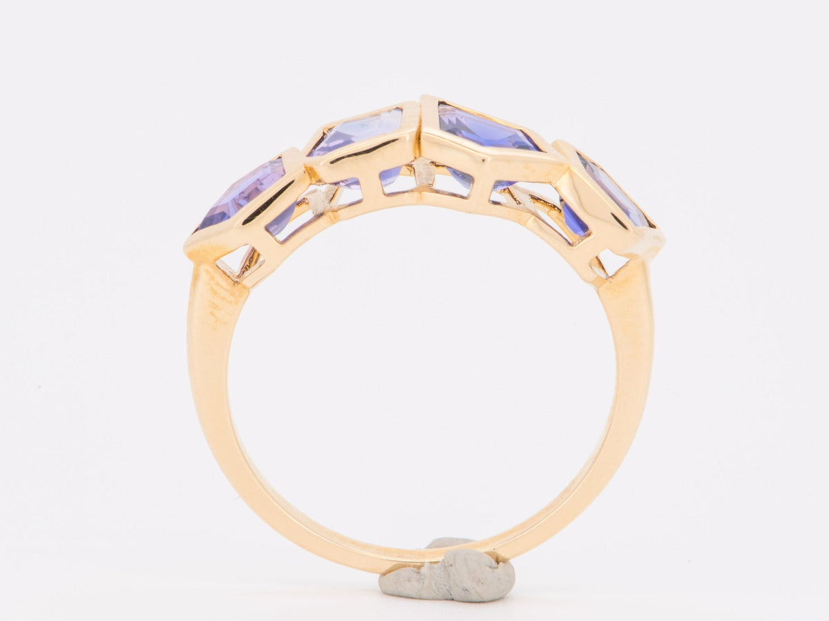 14K Gold Geometric Shape Purple Sapphire Bezel Set Stacking Band 2.5ct OOAK Rare Gemstone R6851 Aurora Designer