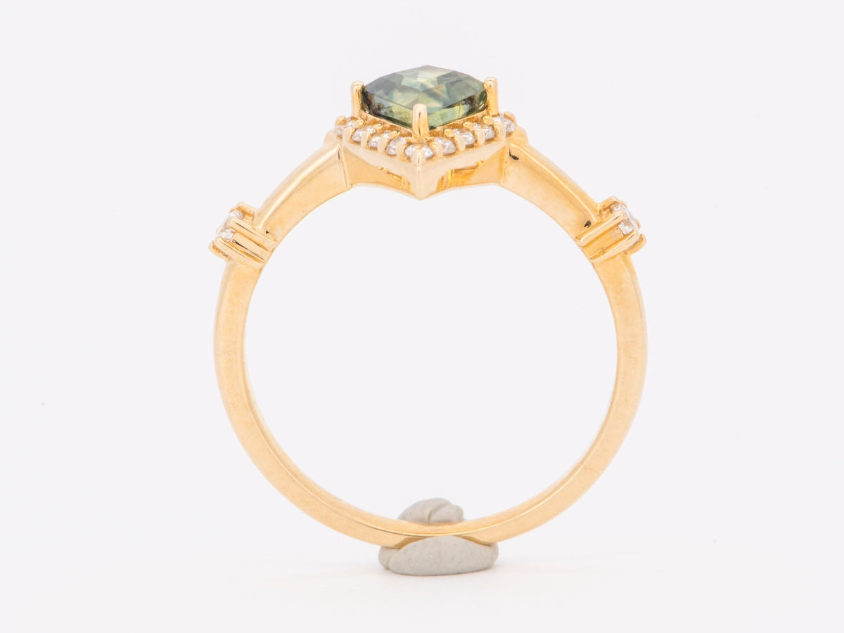 14K Gold Australian Teal Sapphire with Diamond Halo Engagement Ring R6853 Aurora Designer