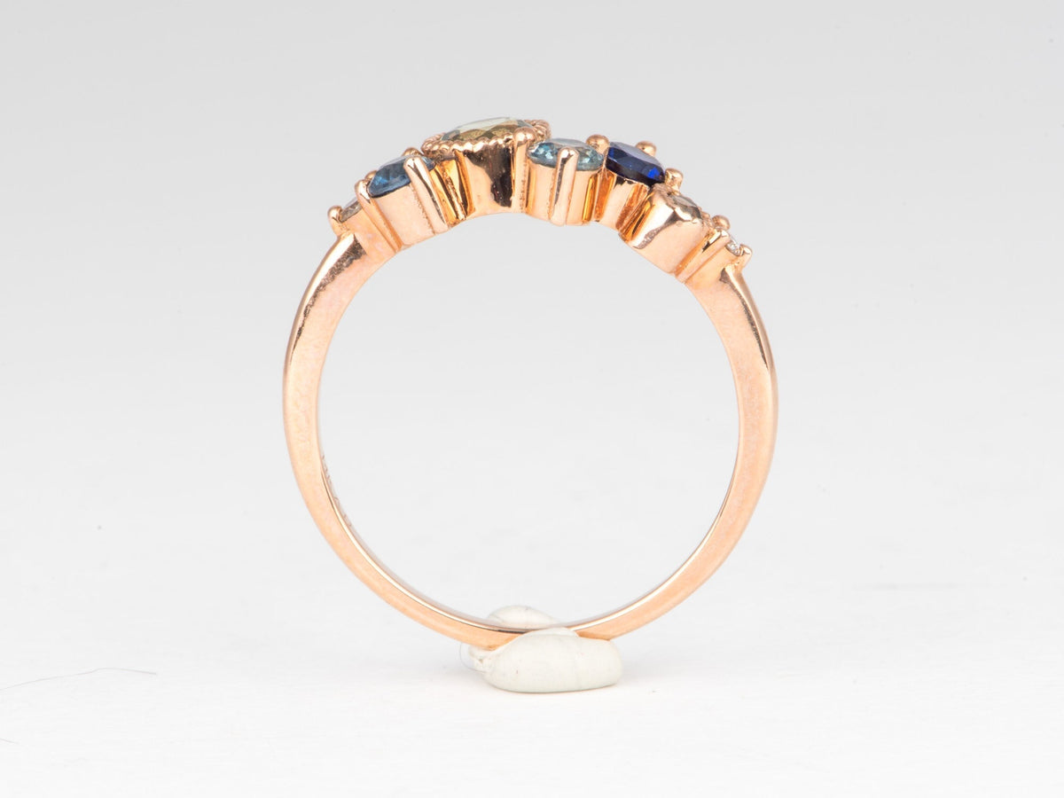 14K Gold Montana Sapphire and Diamond Cluster Ring Wedding Stacking Band Unique Teal Champagne Natural Diamonds R6855 Aurora Designer