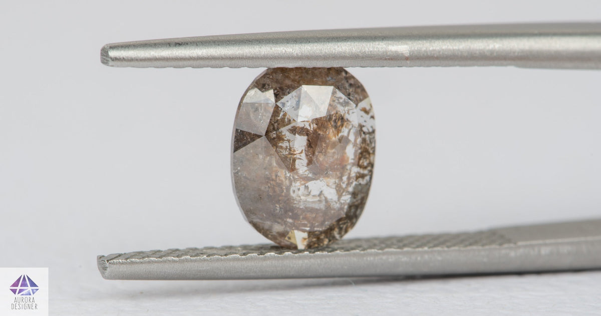 1.16ct Oval Shape Salt and Pepper Rosecut Diamond, 8.6*6.7*2.1mm SPS98 Aurora Designer