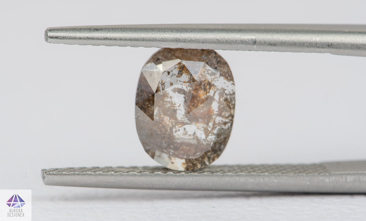 1.16ct Oval Shape Salt and Pepper Rosecut Diamond, 8.6*6.7*2.1mm SPS98 Aurora Designer