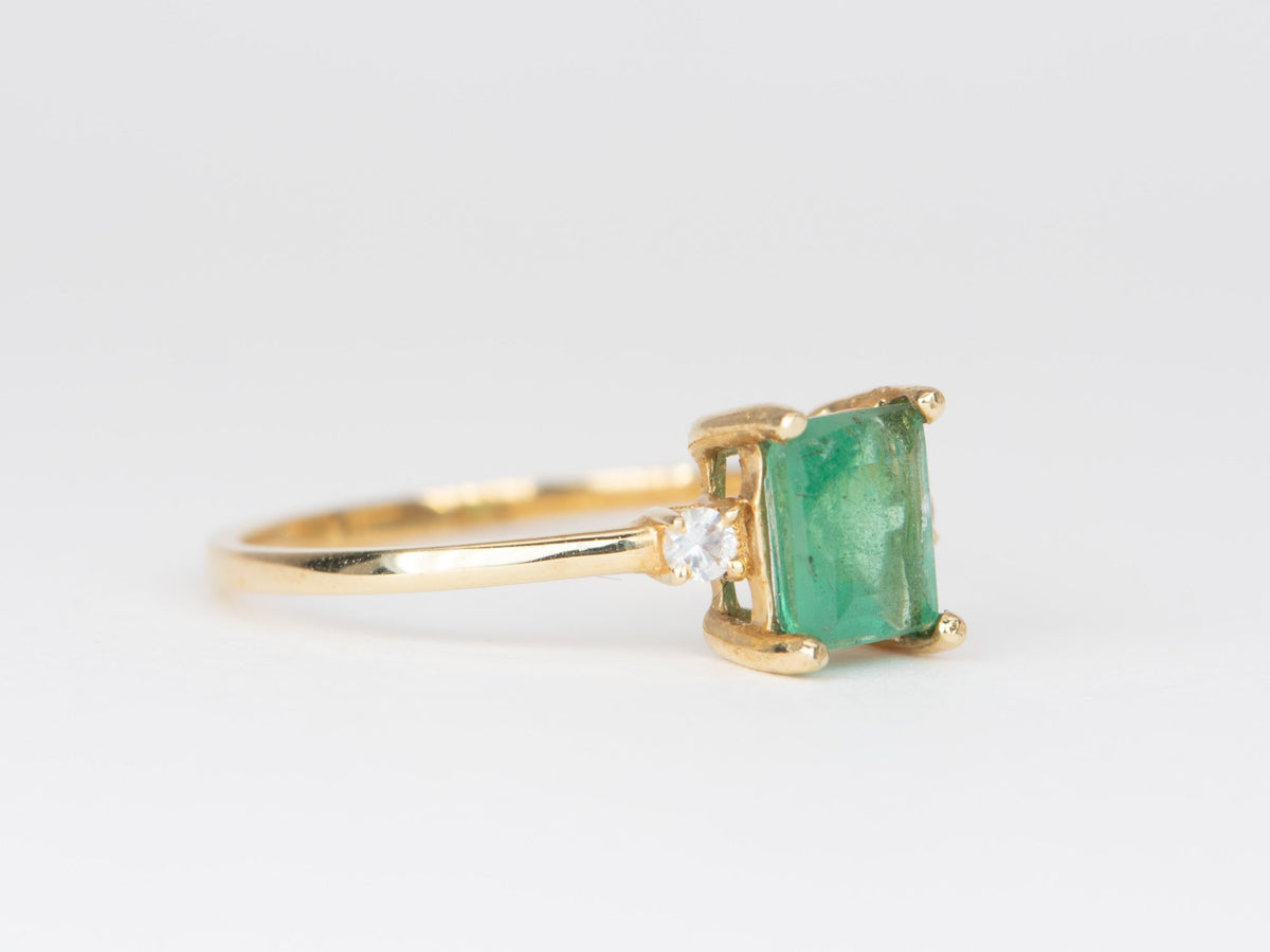 Emerald and White Sapphire 3-Stone Ring 14K Gold T016 Aurora Designer