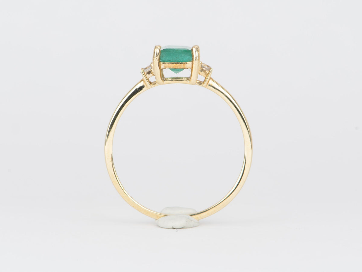 Emerald and White Sapphire 3-Stone Ring 14K Gold T016 Aurora Designer