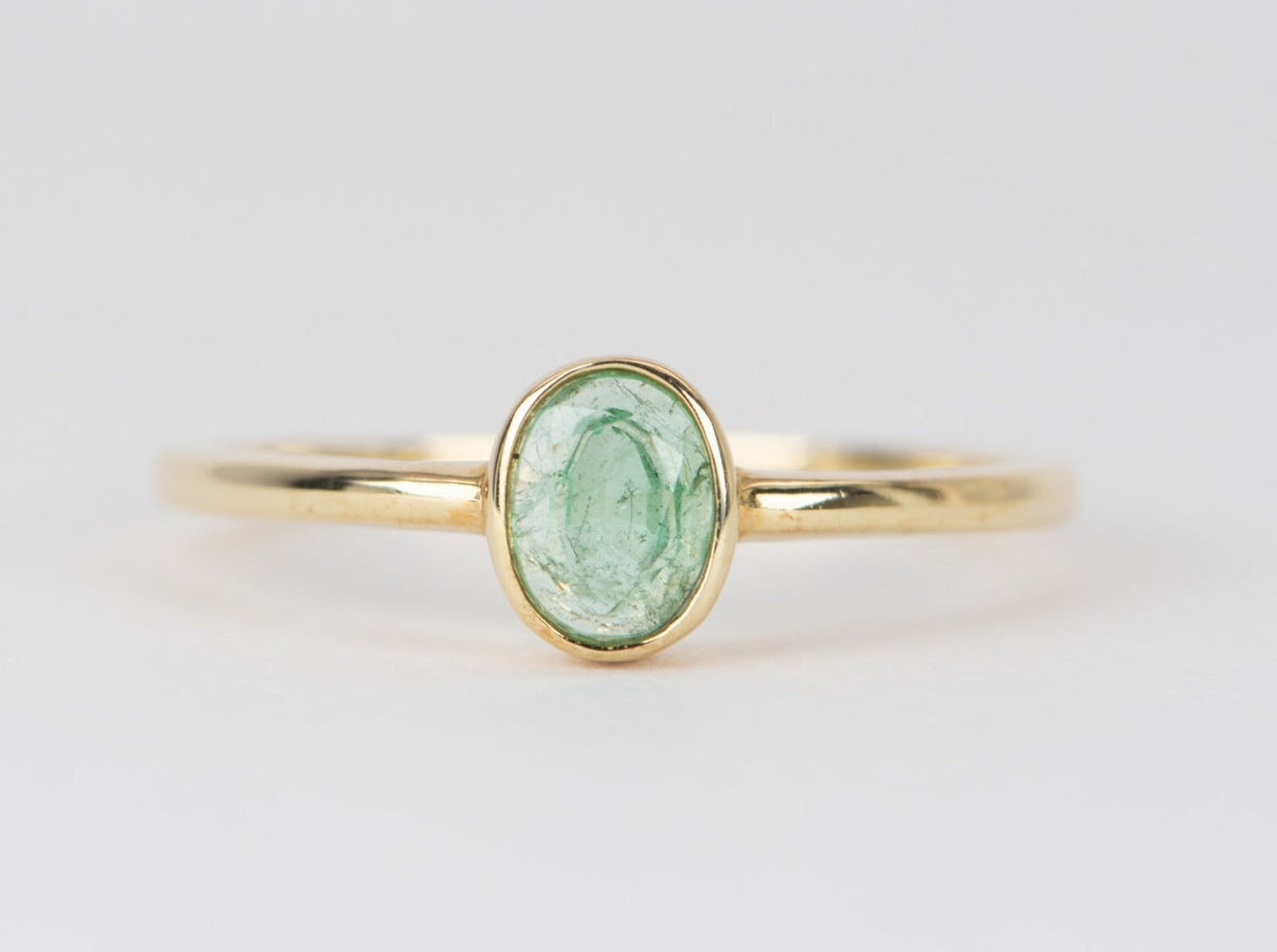 Dainty Emerald Bezel Set Band 14K Gold T017 Aurora Designer
