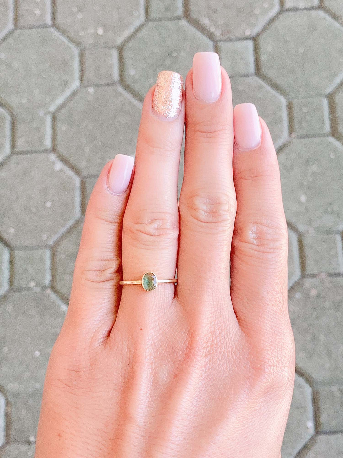 Dainty Emerald Bezel Set Band 14K Gold T017 Aurora Designer