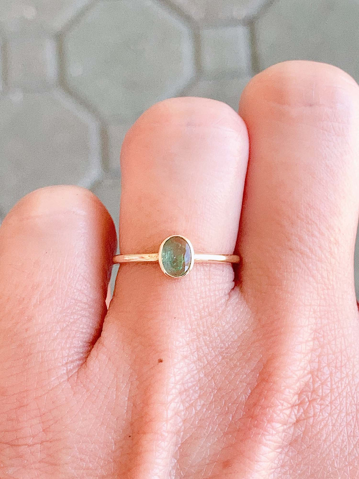 Dainty Emerald Bezel Set Band 14K Gold T017 Aurora Designer