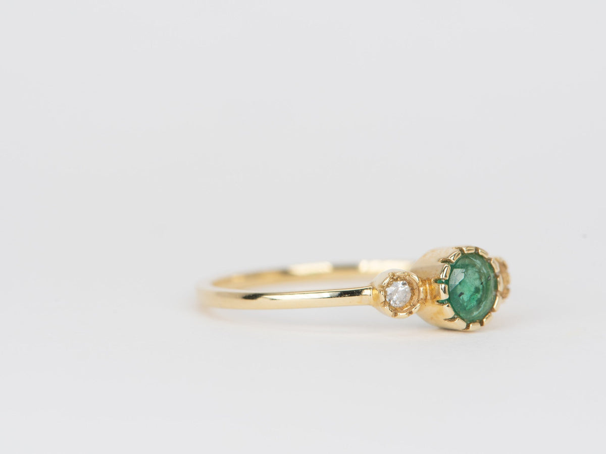 Dainty Emerald and Diamond Three-Stone Band 14K Gold T018 Aurora Designer