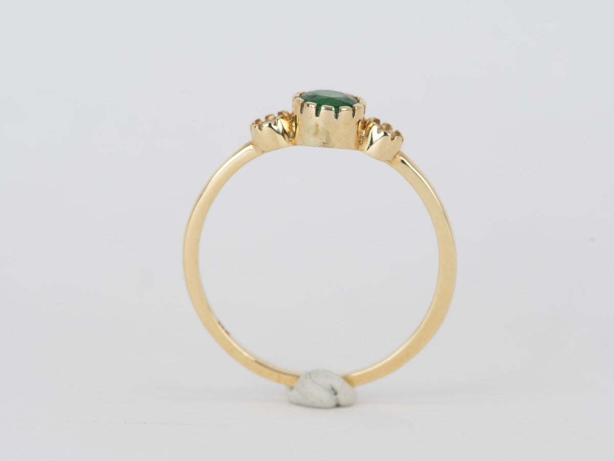 Dainty Emerald and Diamond Three-Stone Band 14K Gold T018 Aurora Designer