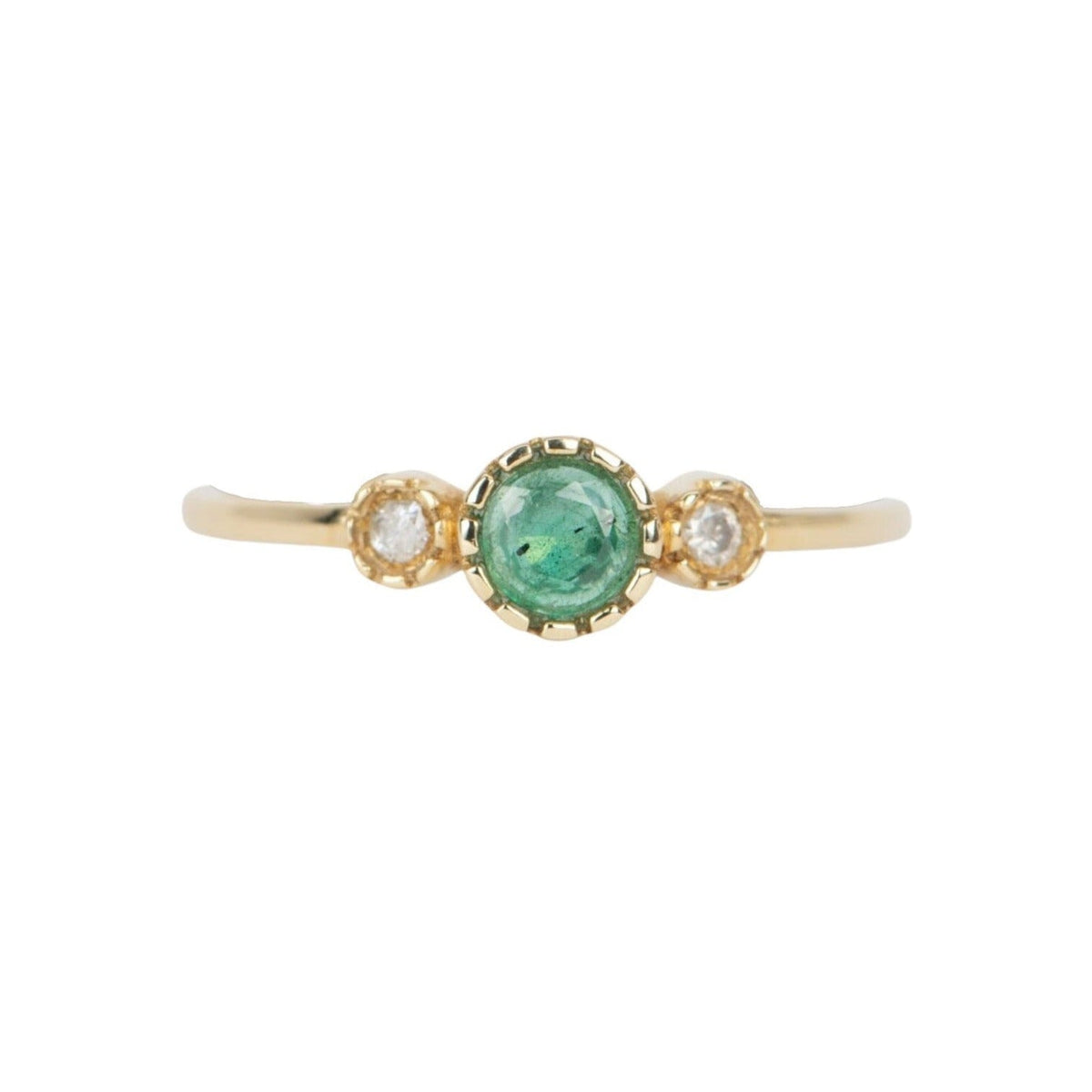 Dainty Emerald and Diamond Three-Stone Band 14K Gold T018 Aurora Designer