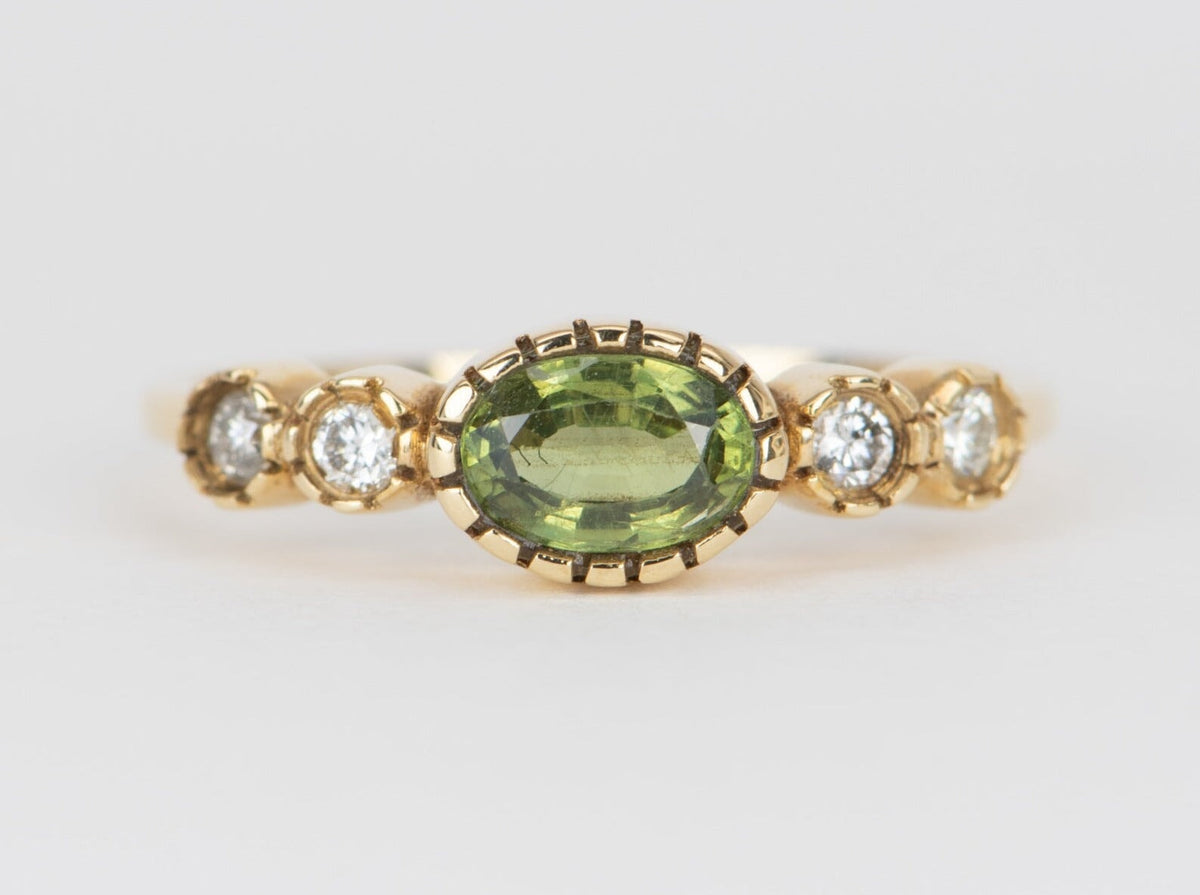 Green Sapphire and Moissanite 5-Stone Ring 14K Gold T019 Aurora Designer