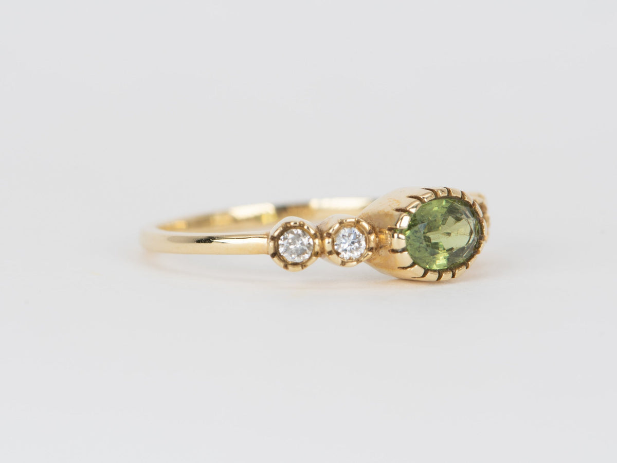 Green Sapphire and Moissanite 5-Stone Ring 14K Gold T019 Aurora Designer