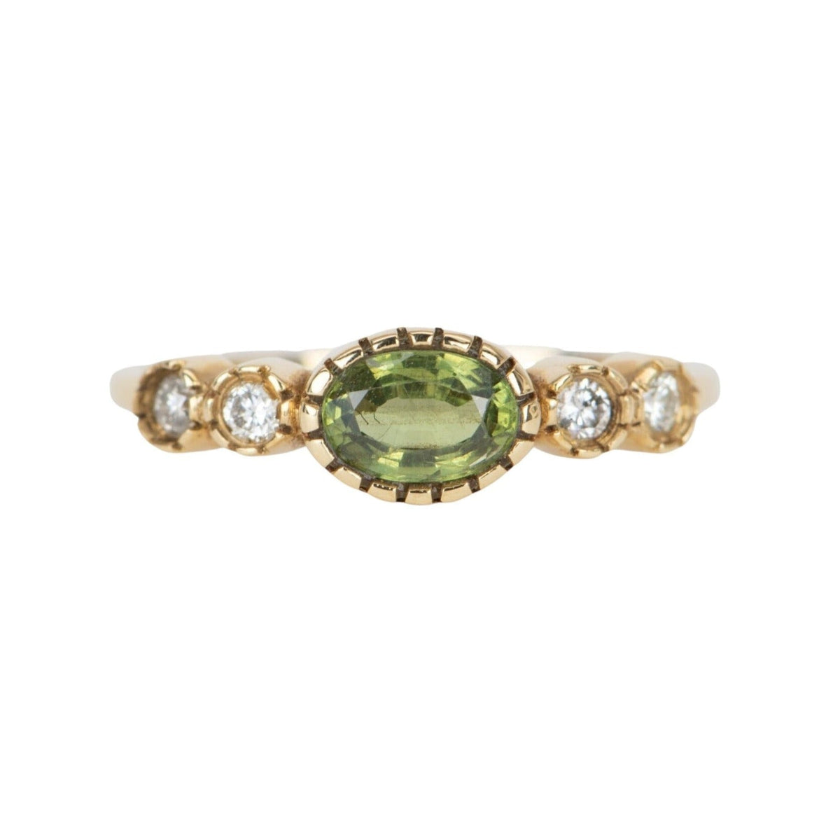 Green Sapphire and Moissanite 5-Stone Ring 14K Gold T019 Aurora Designer