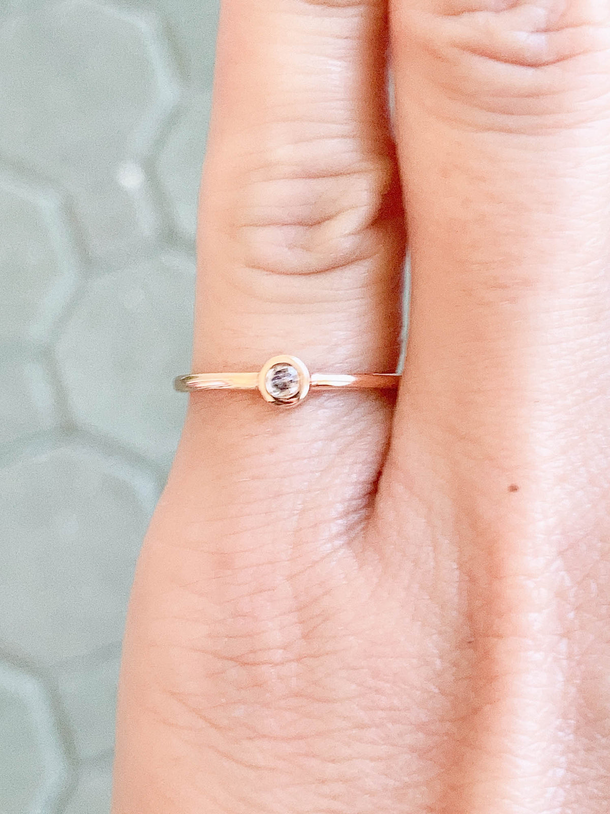 Natural Pink Diamond Dainty Bezel Set Band 14K Rose Gold T021 Aurora Designer