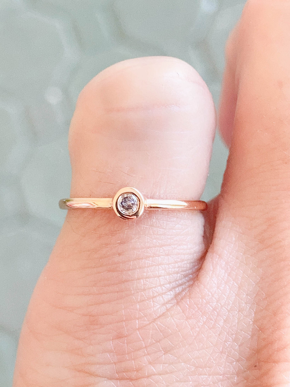 Natural Pink Diamond Dainty Bezel Set Band 14K Rose Gold T021 Aurora Designer