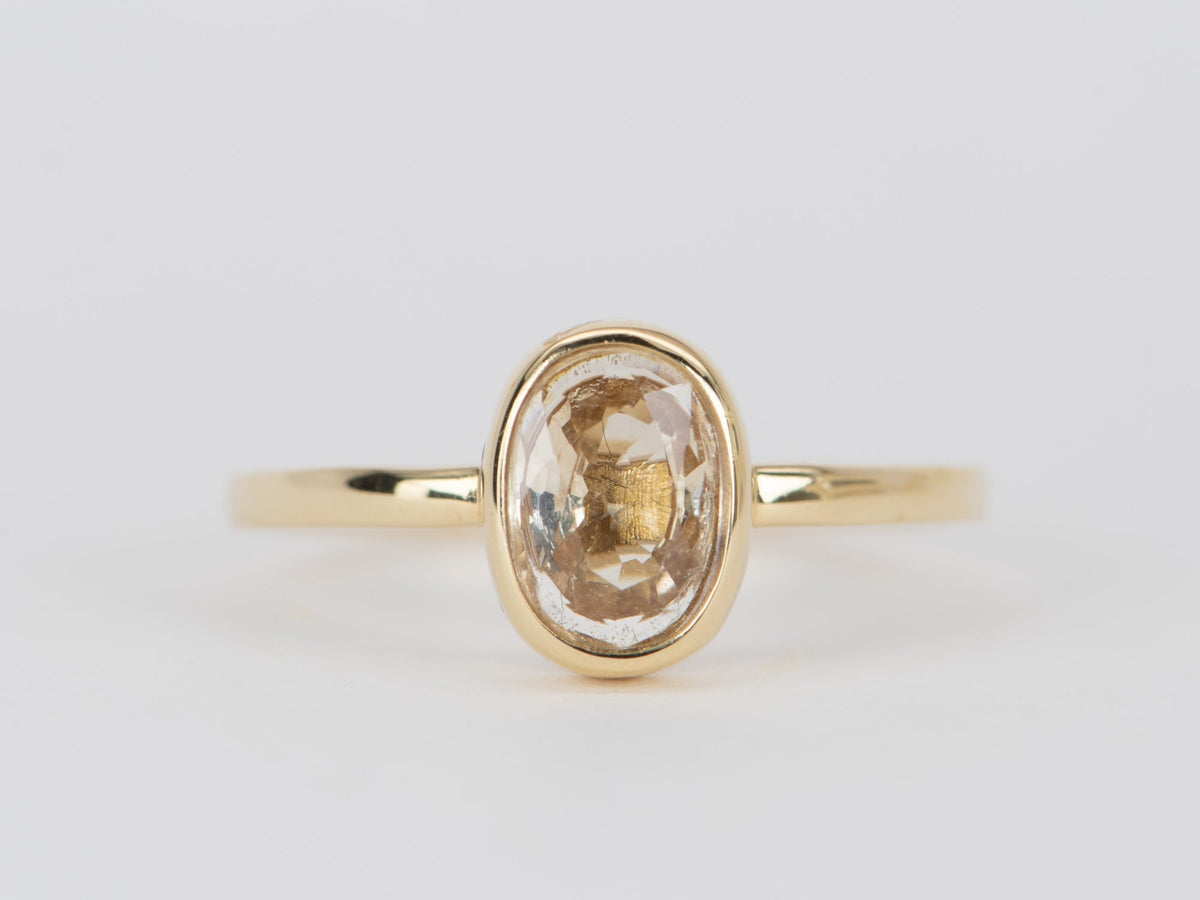 Peach Champagne Sapphire Bezel Set Ring 14K Gold T023 Aurora Designer