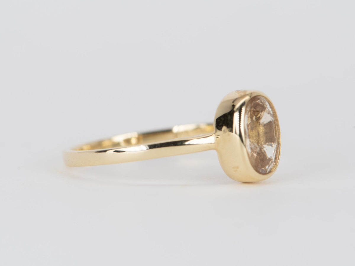 Peach Champagne Sapphire Bezel Set Ring 14K Gold T023 Aurora Designer