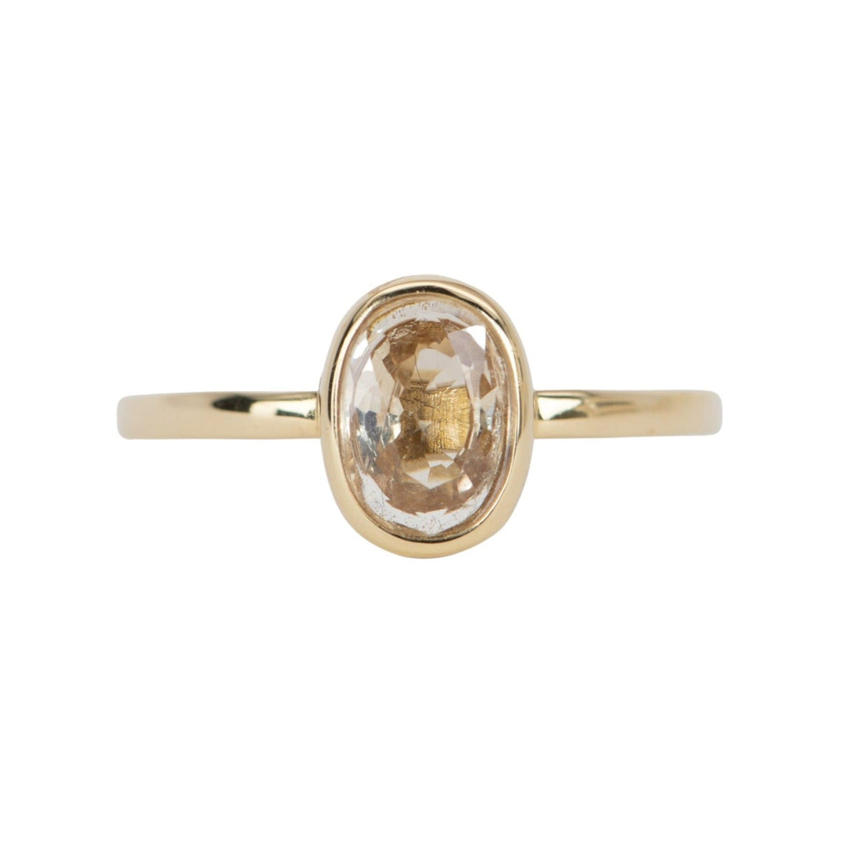Peach Champagne Sapphire Bezel Set Ring 14K Gold T023 Aurora Designer