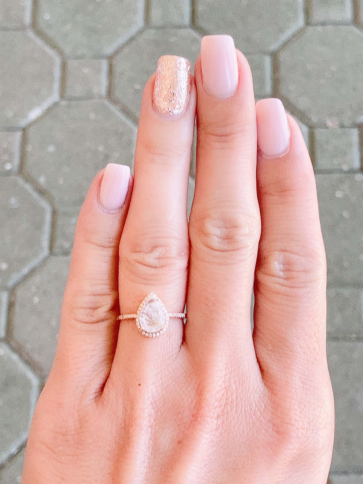Rainbow Moonstone with Diamond Halo Engagement Ring 14K Rose Gold T026 Aurora Designer