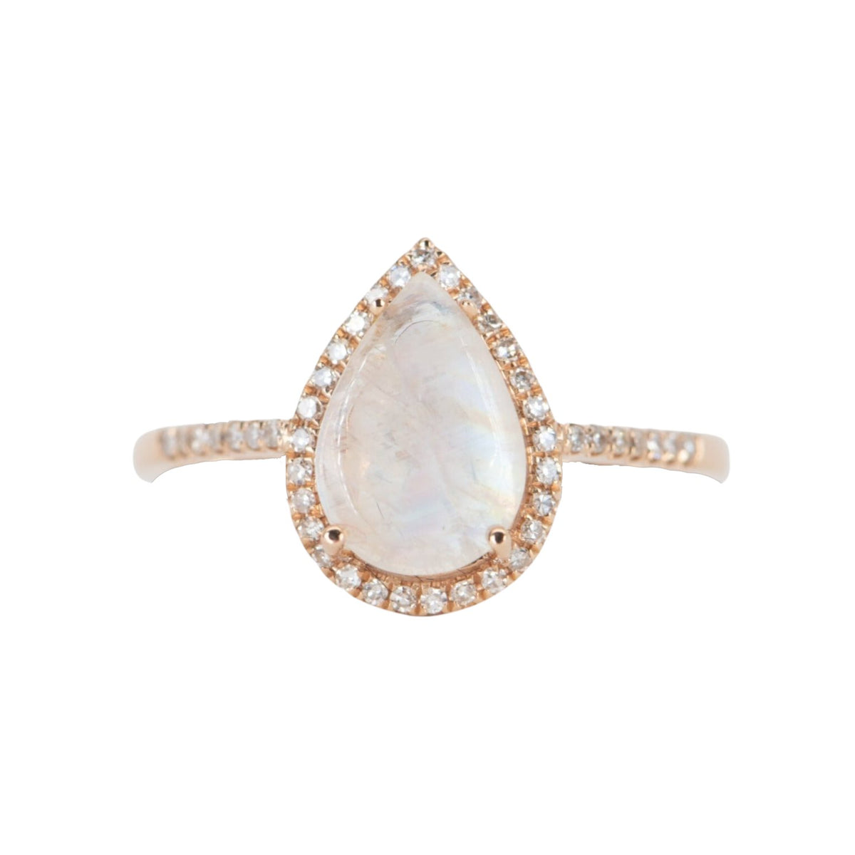 Rainbow Moonstone with Diamond Halo Engagement Ring 14K Rose Gold T026 Aurora Designer