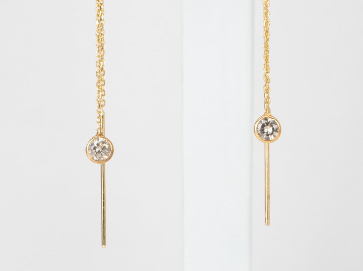 Champagne Diamond Bezel Set Ear Dangles 18K Gold T035 Aurora Designer