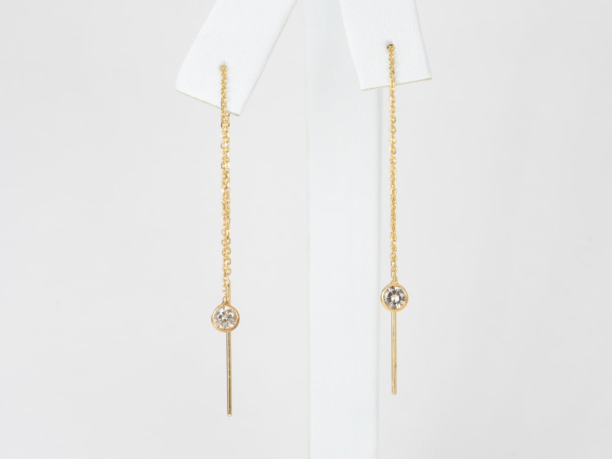 Champagne Diamond Bezel Set Ear Dangles 18K Gold T035 Aurora Designer