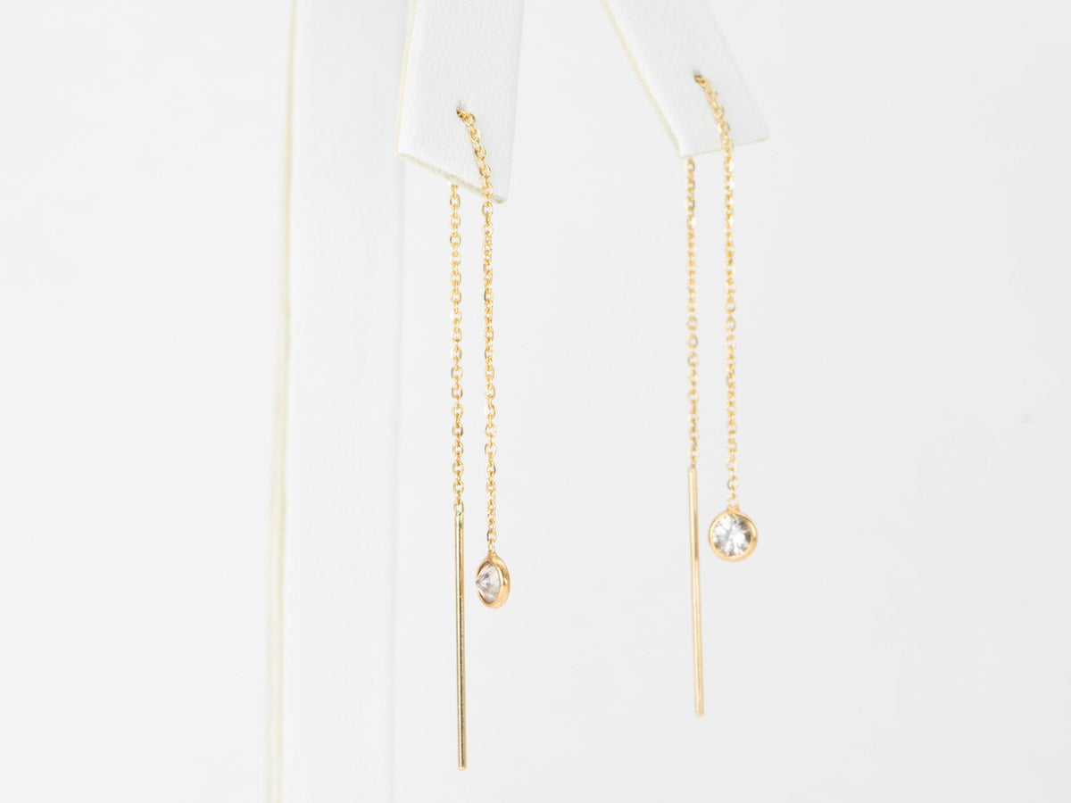 Champagne Diamond Bezel Set Ear Dangles 18K Gold T035 Aurora Designer