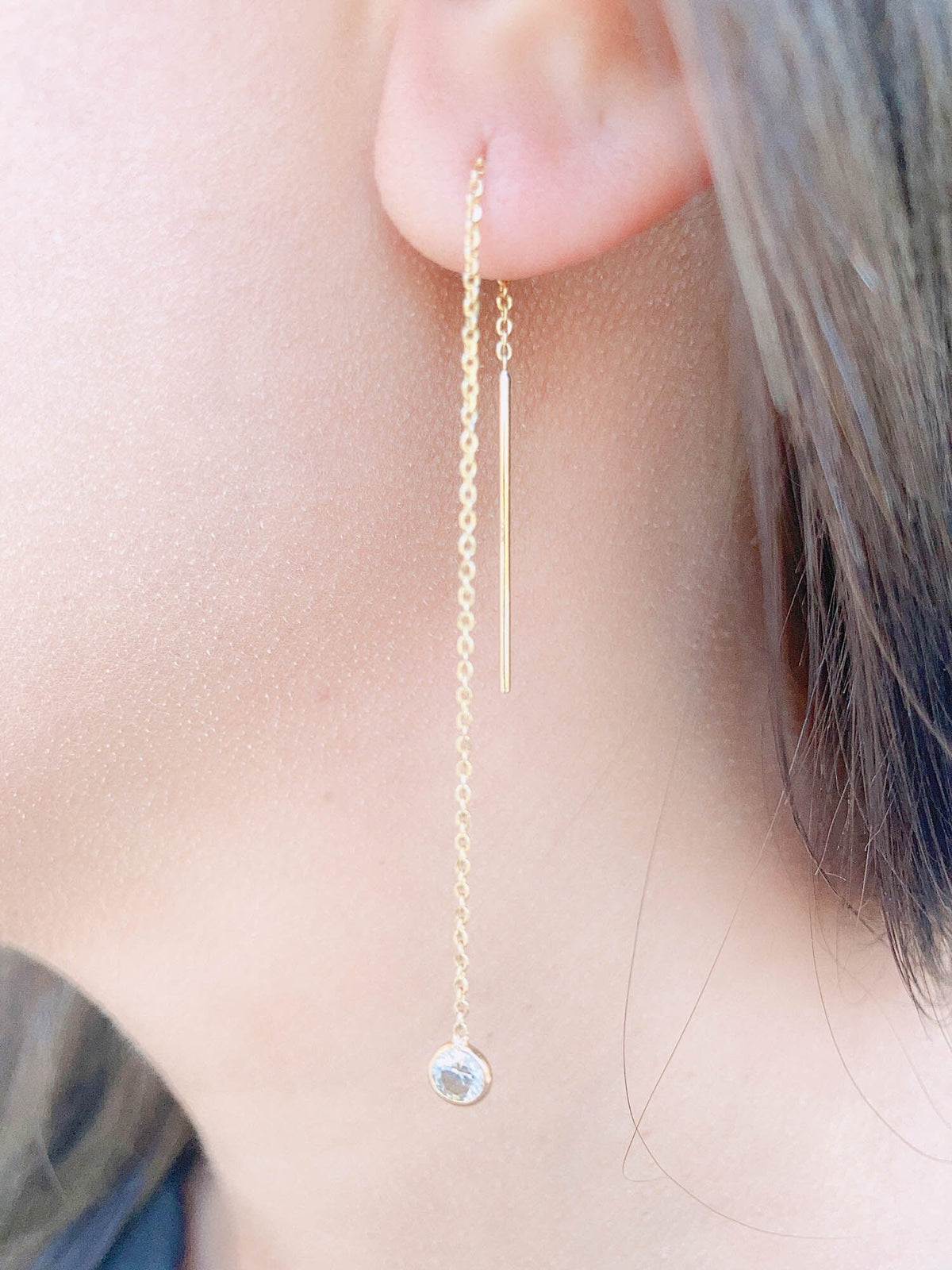 Champagne Diamond Bezel Set Ear Dangles 18K Gold T035 Aurora Designer