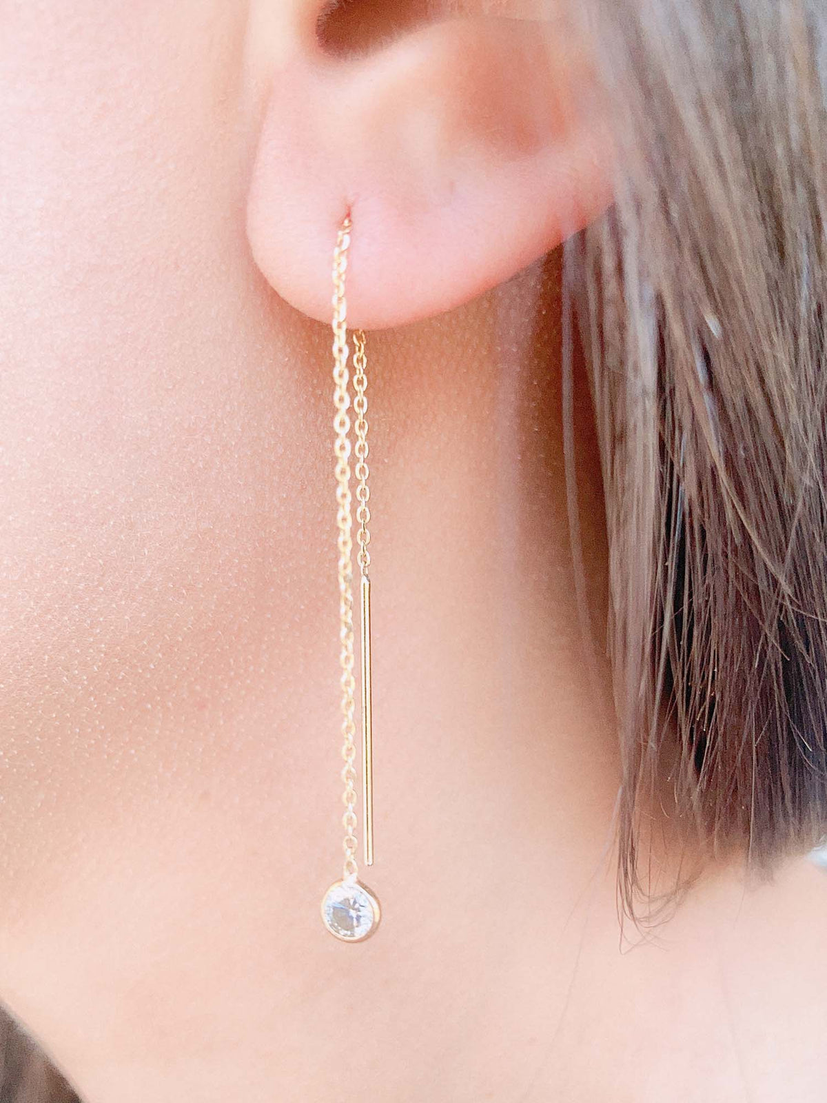 Champagne Diamond Bezel Set Ear Dangles 18K Gold T035 Aurora Designer