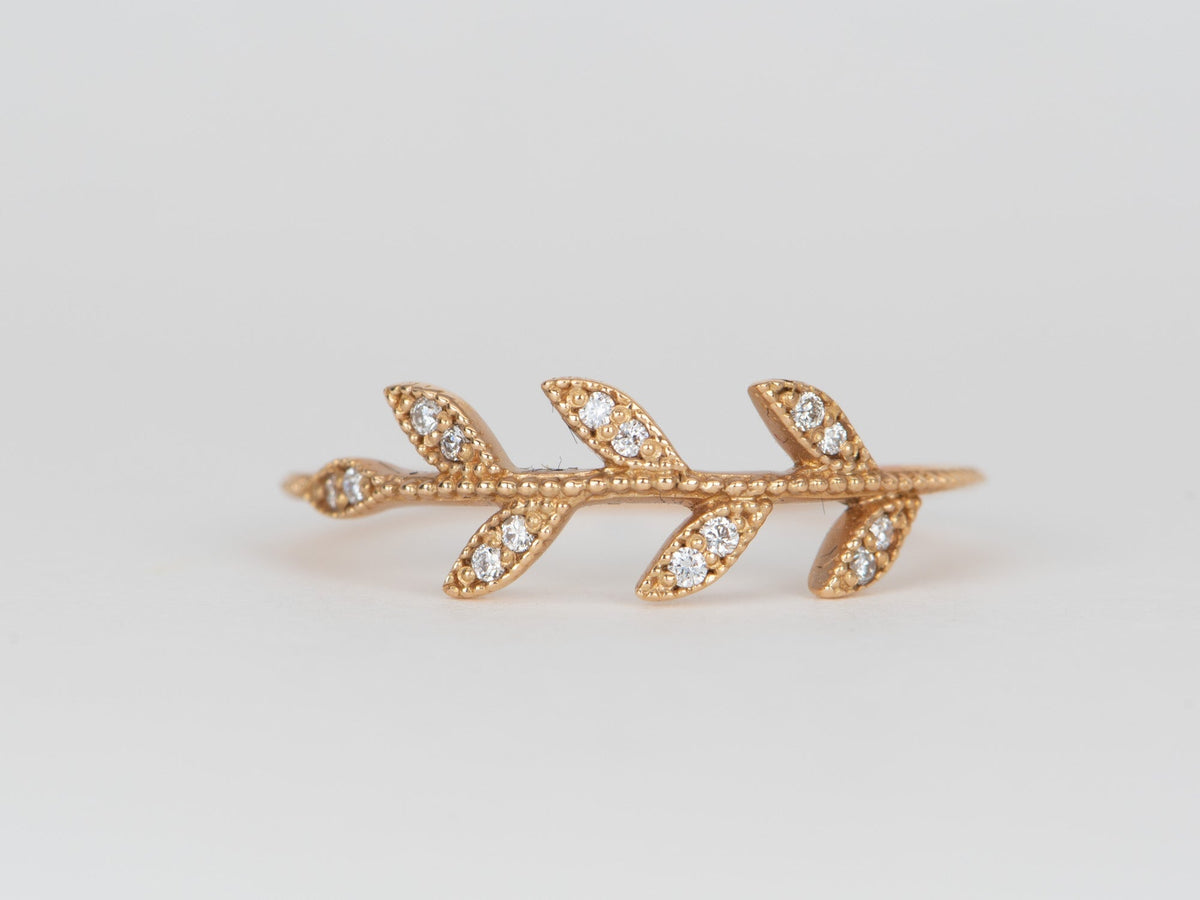 Nature-Inspired Leaf Ring with Diamonds 18K Rose Gold T043 Aurora Designer