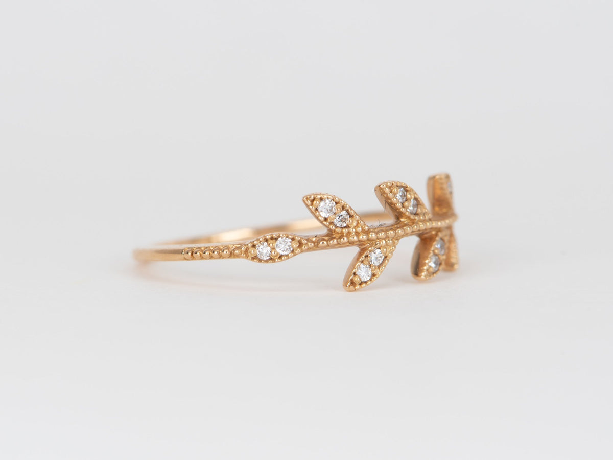 Nature-Inspired Leaf Ring with Diamonds 18K Rose Gold T043 Aurora Designer