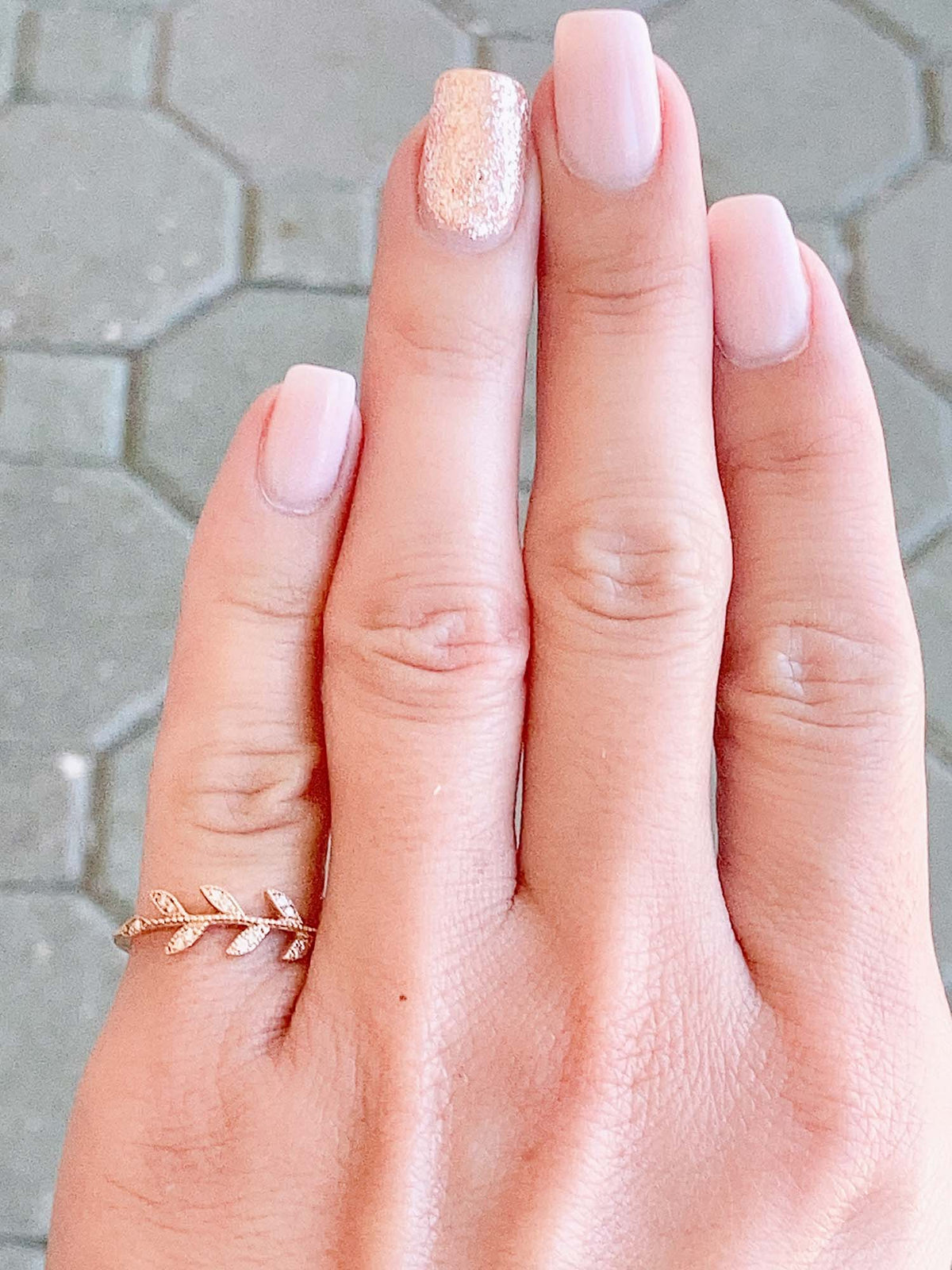 Nature-Inspired Leaf Ring with Diamonds 18K Rose Gold T043 Aurora Designer