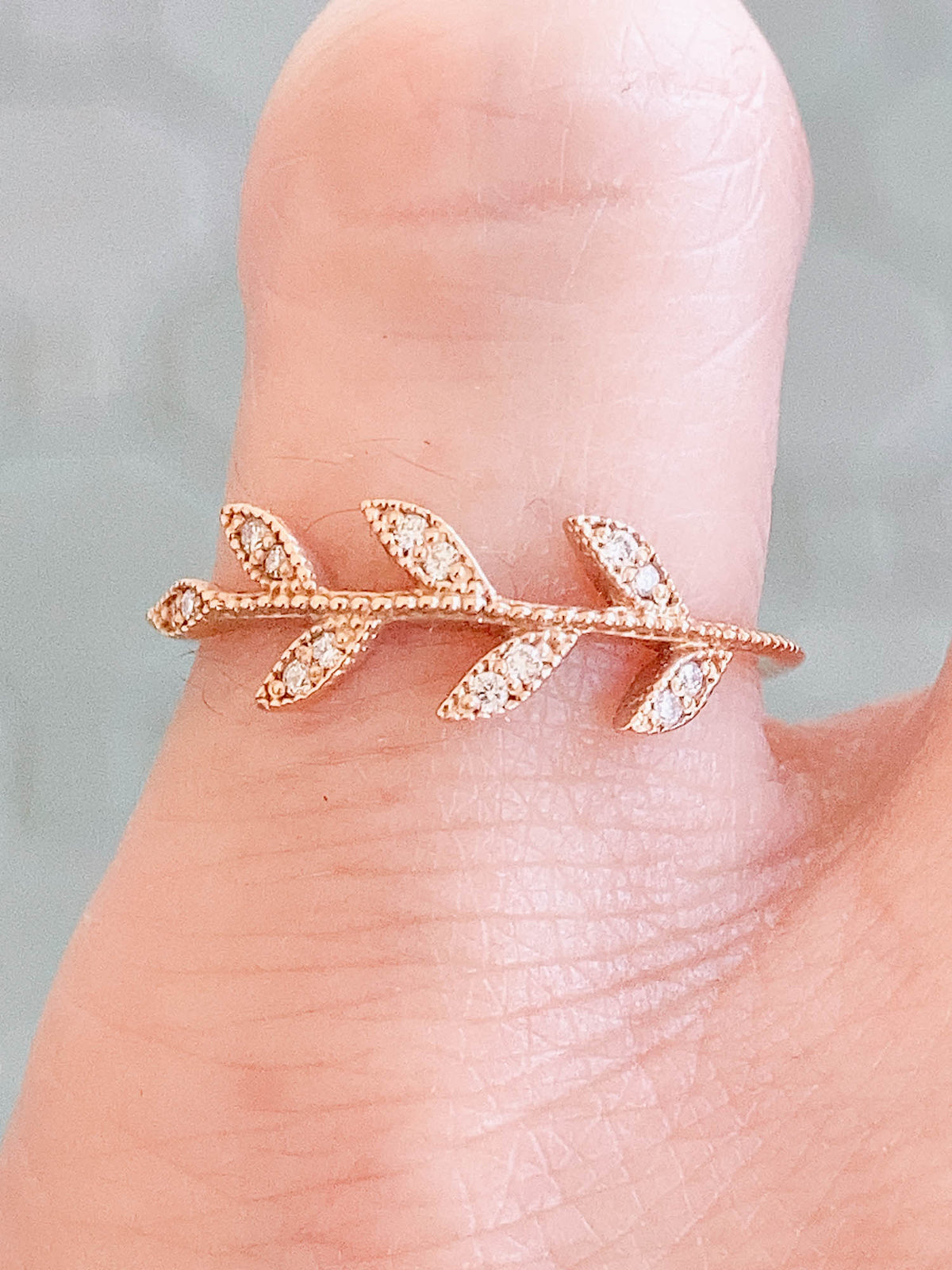 Nature-Inspired Leaf Ring with Diamonds 18K Rose Gold T043 Aurora Designer