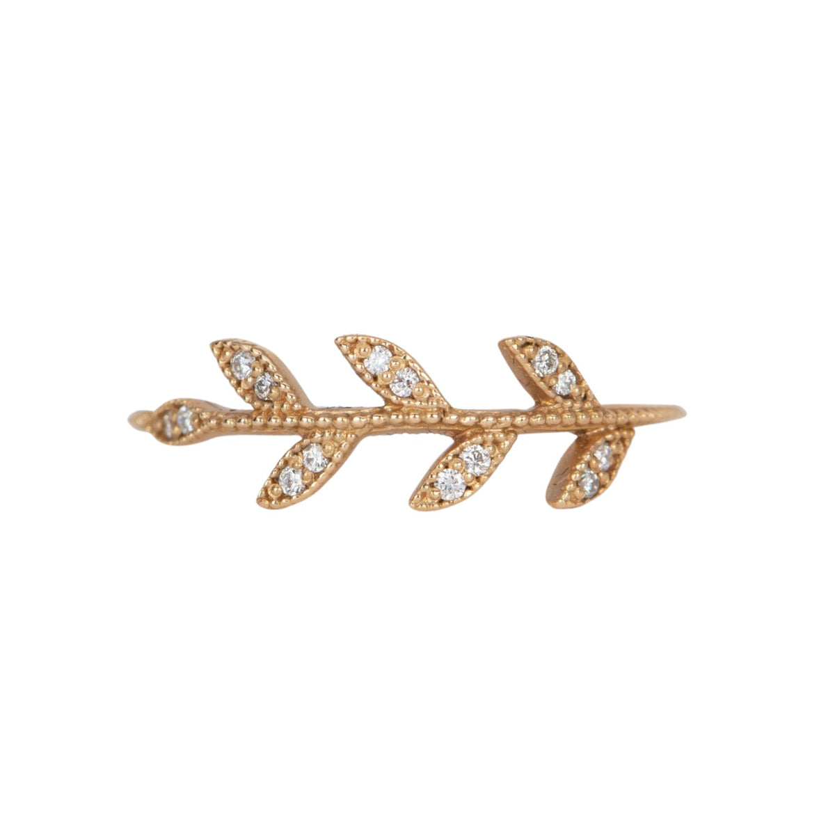 Nature-Inspired Leaf Ring with Diamonds 18K Rose Gold T043 Aurora Designer