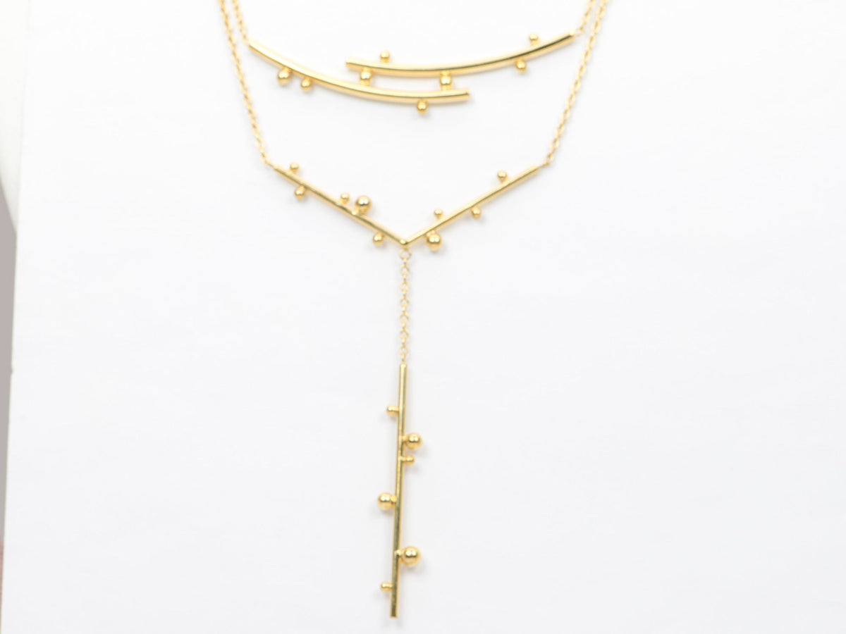 14K Gold Balance Beams &amp; Beads Necklace 3.7g AD2283 Aurora Designer