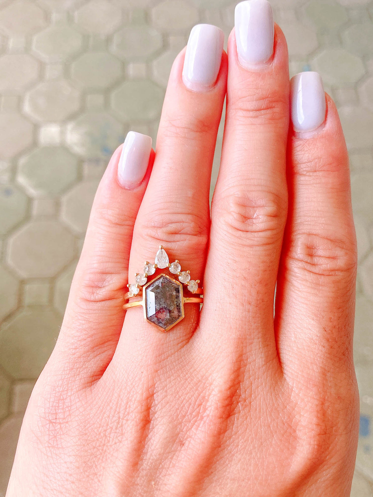 Opalescent Fancy White Diamond Chevron Wedding Band 14K Yellow Gold Crown Sunburst Designer Stylish AD1926W Aurora Designer