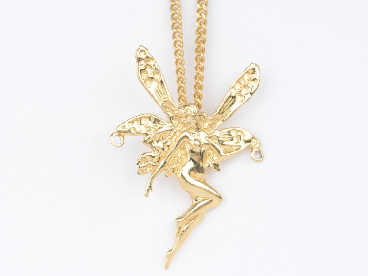 14K Gold Vintage Fairy Pendant Nude Lady with Wings Flying Pixie Whimsical Jewelry V1033 Aurora Designer