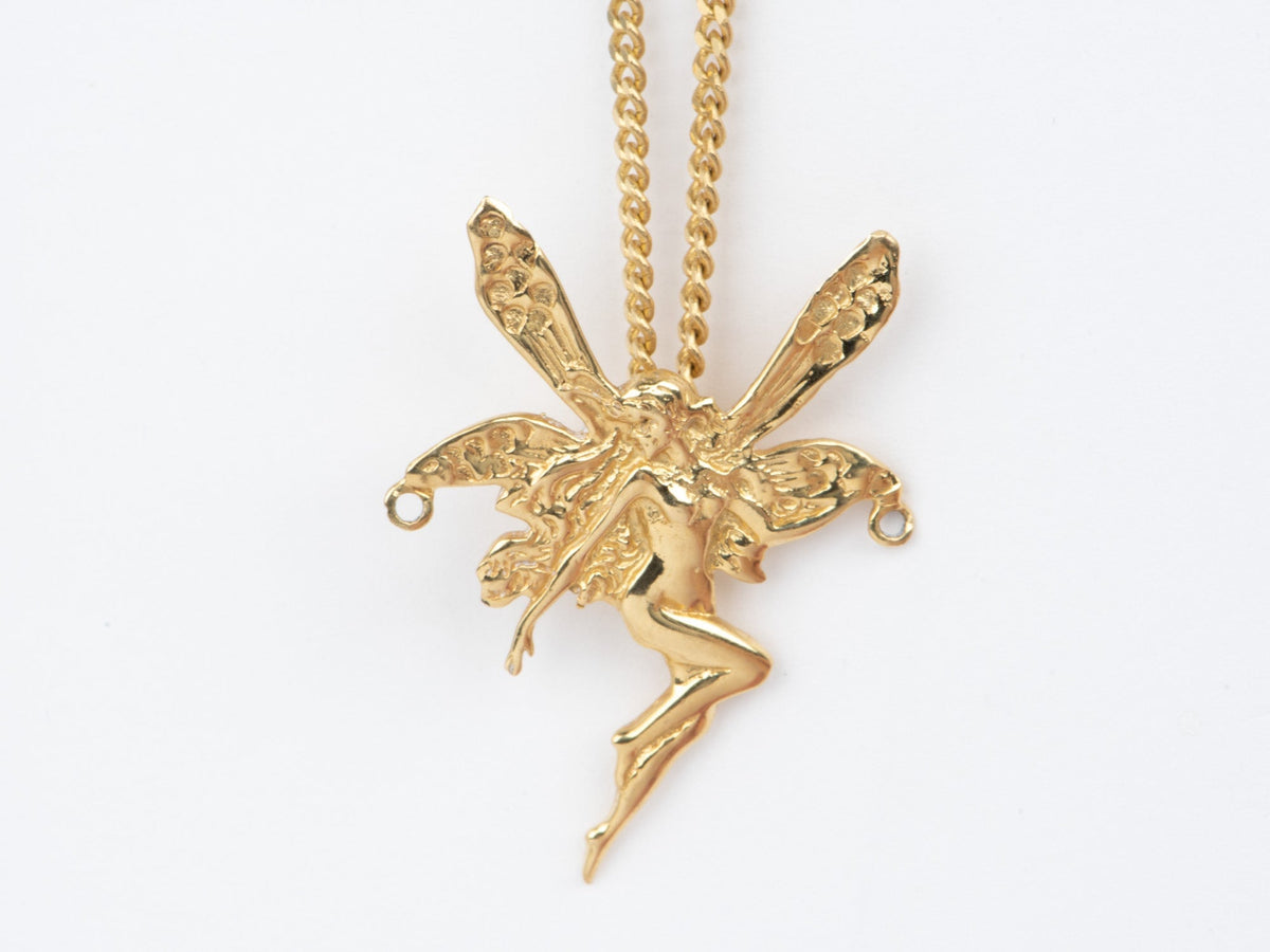 14K Gold Vintage Fairy Pendant Nude Lady with Wings Flying Pixie Whimsical Jewelry V1033 Aurora Designer