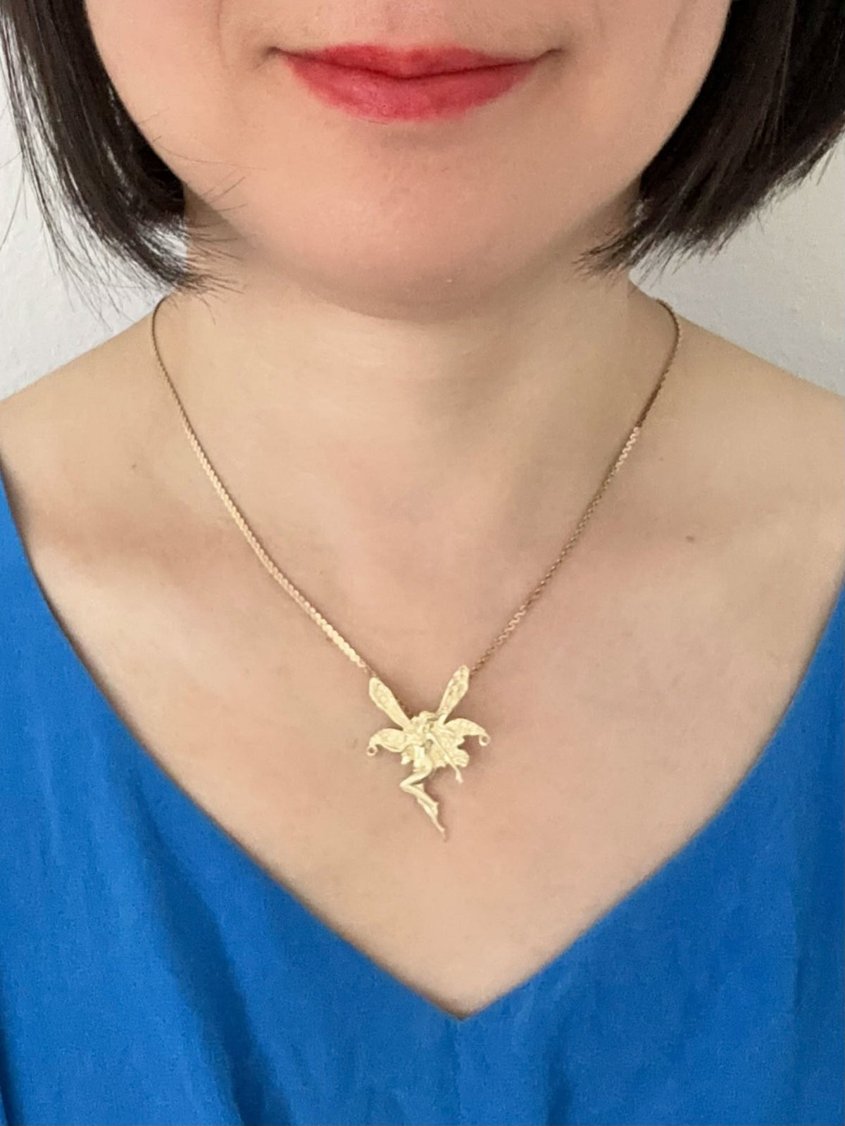 14K Gold Vintage Fairy Pendant Nude Lady with Wings Flying Pixie Whimsical Jewelry V1033 Aurora Designer