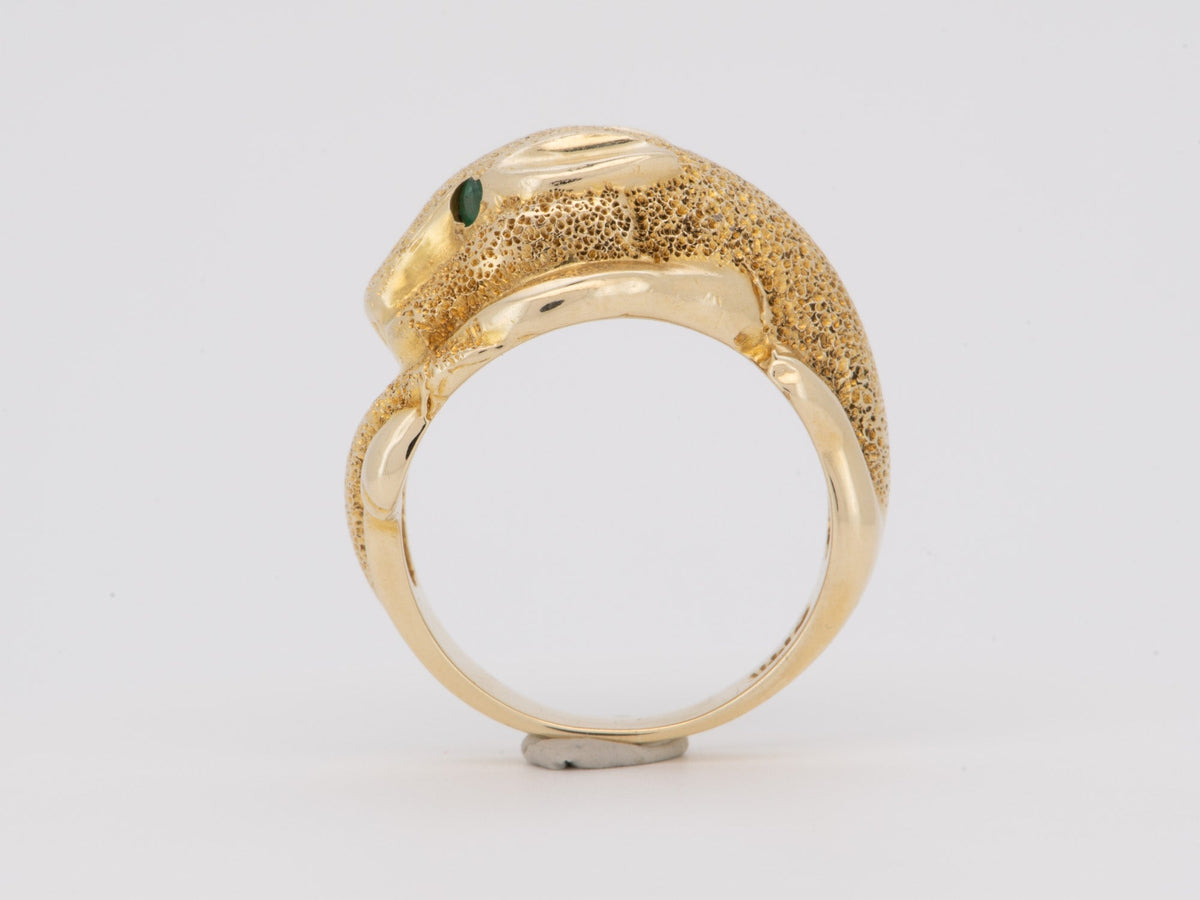14K Gold Vintage Panther Ring with Emerald Eyes Textured Body &amp; Tail For Animal Lover V1037 Aurora Designer