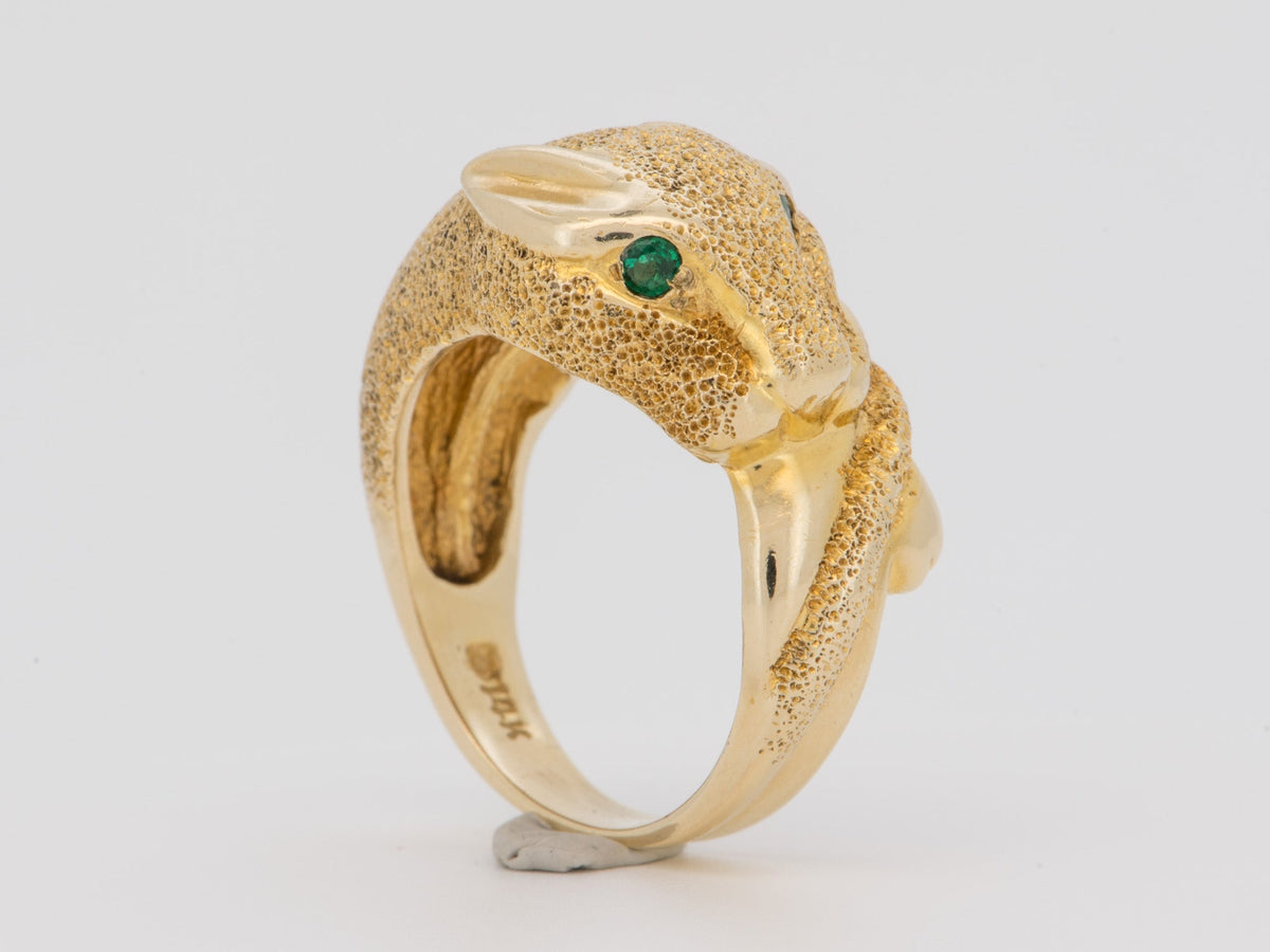 14K Gold Vintage Panther Ring with Emerald Eyes Textured Body &amp; Tail For Animal Lover V1037 Aurora Designer
